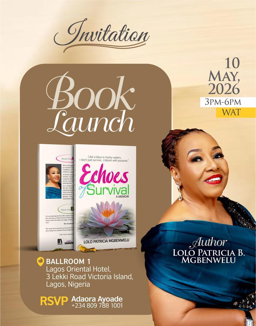 Echoes of Survival book alongside the author portrait and launch invitation